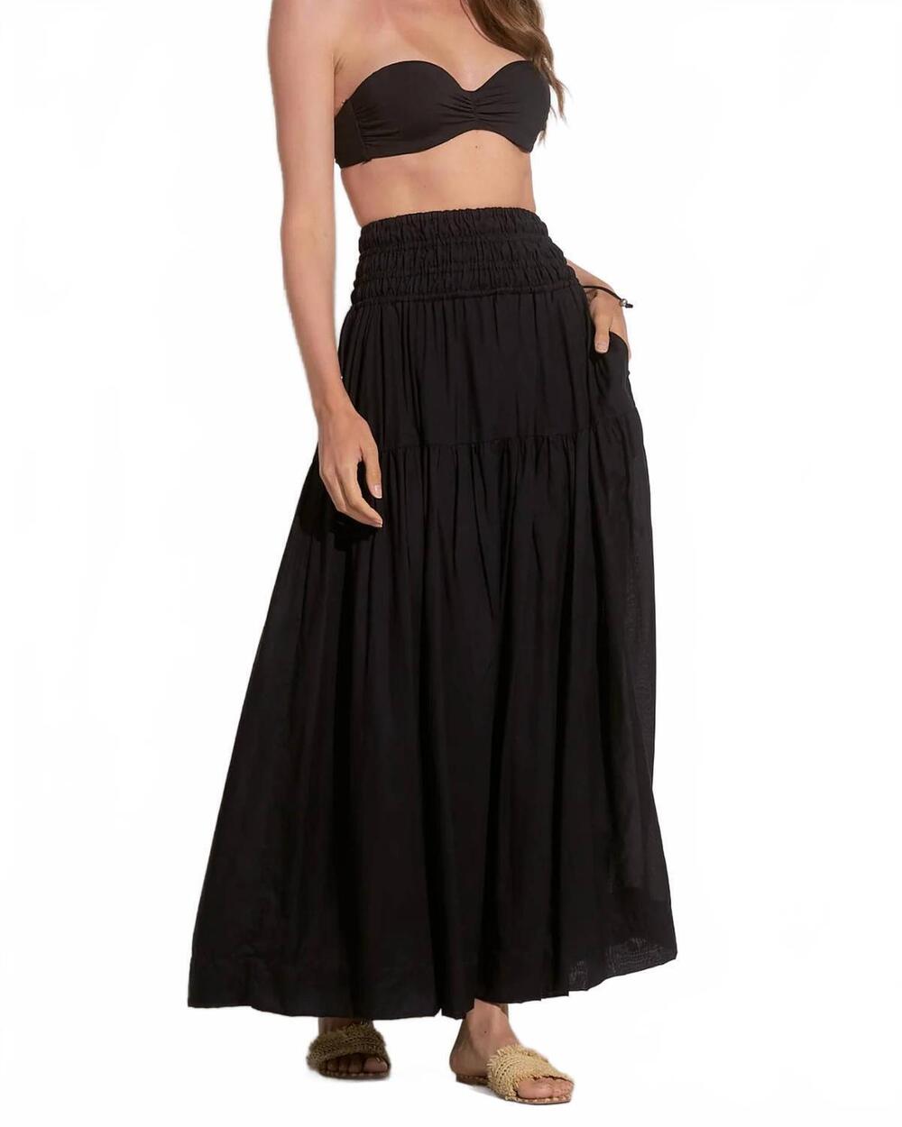 NEW ELAN smock flowy maxi skirt in black